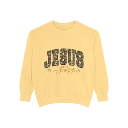 Jesus Leopard Print Sweatshirt - Faith Graphic Crewneck (John 10:9)