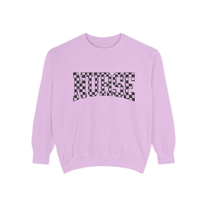 Nurse Checkerboard Sweatshirt – Retro Black & White Nurse Crewneck