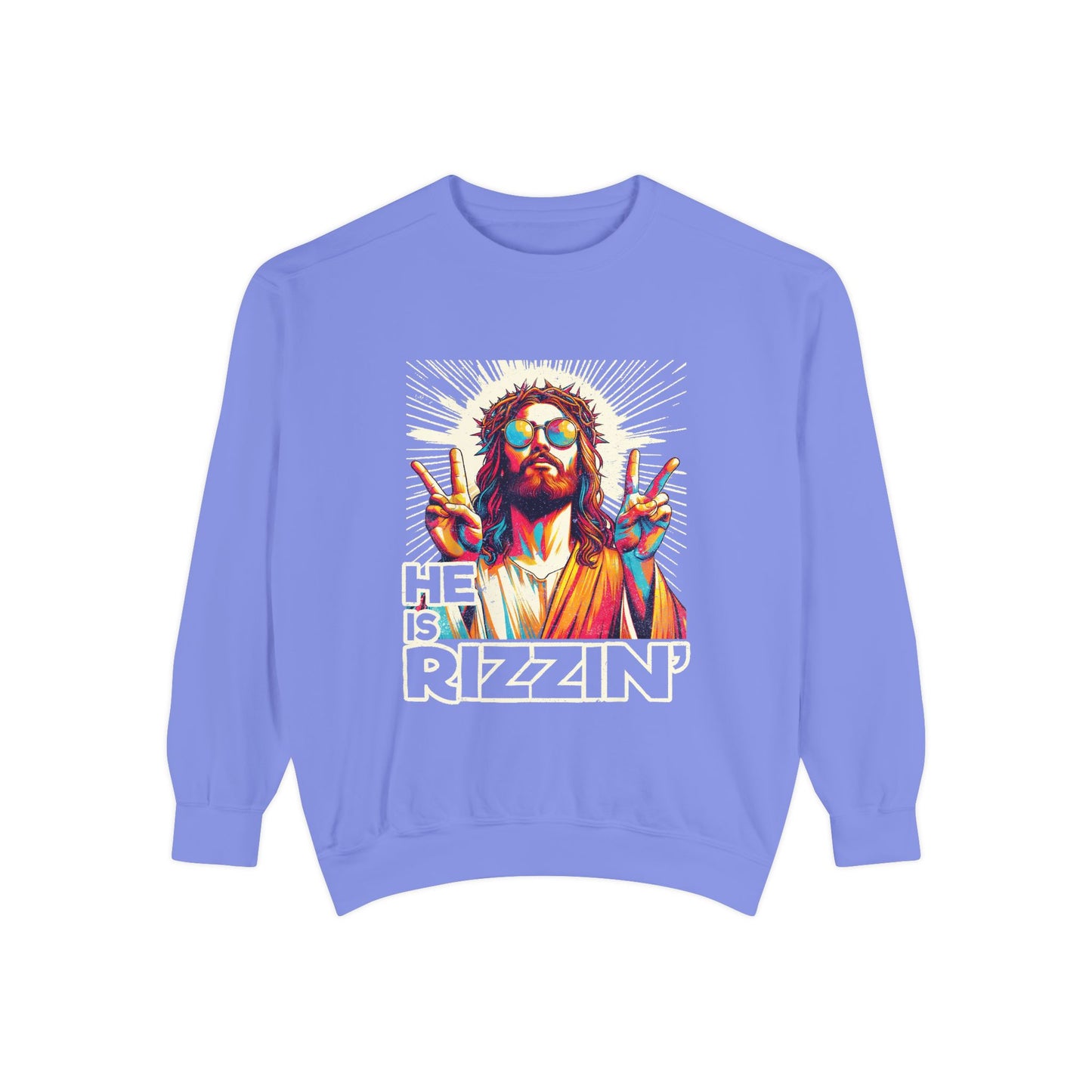 Peace Sign Graphic Sweatshirt — Retro Jesus-Inspired Colorful Design