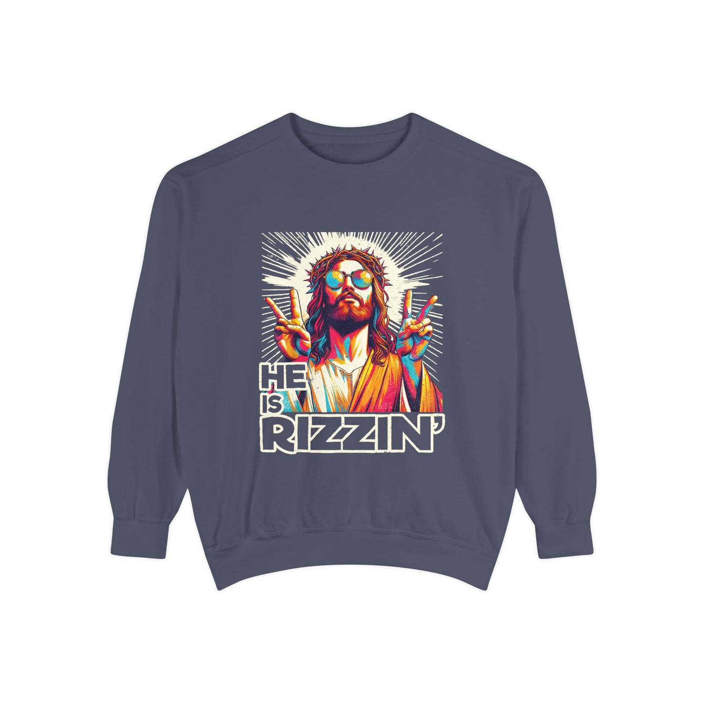 Peace Sign Graphic Sweatshirt — Retro Jesus-Inspired Colorful Design