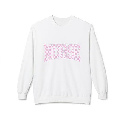 Nurse Checkerboard Crewneck Sweatshirt — Pink "NURSE" Graphic
