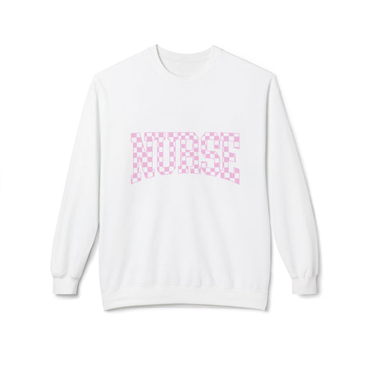 Nurse Checkerboard Crewneck Sweatshirt — Pink "NURSE" Graphic