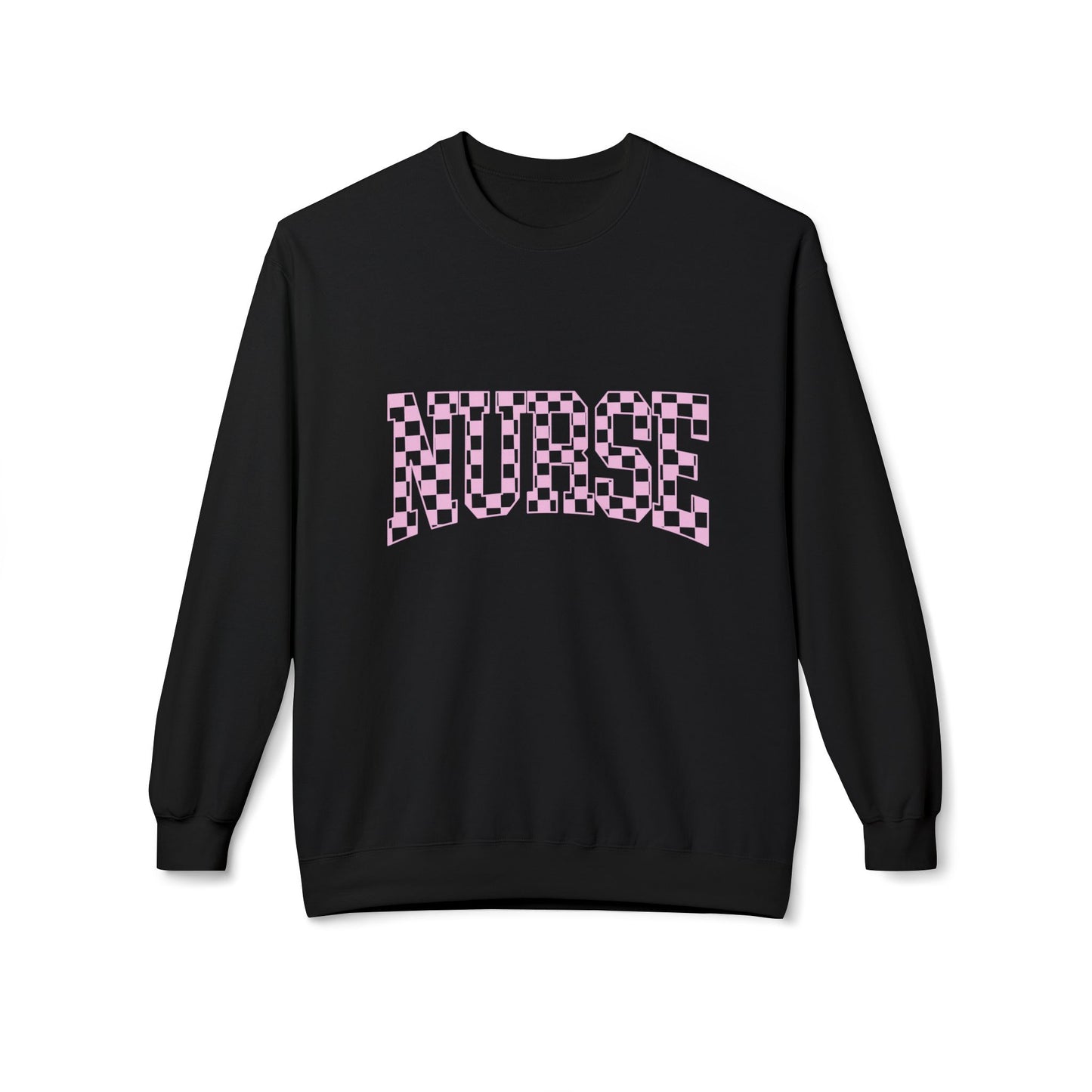 Nurse Checkerboard Crewneck Sweatshirt — Pink "NURSE" Graphic