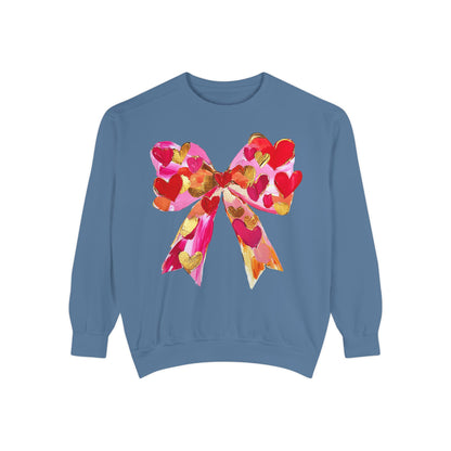 Heart Bow Sweatshirt — Pink & Gold Valentine Crewneck