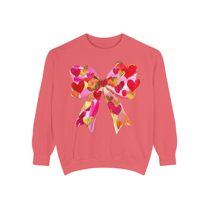 Heart Bow Sweatshirt — Pink & Gold Valentine Crewneck