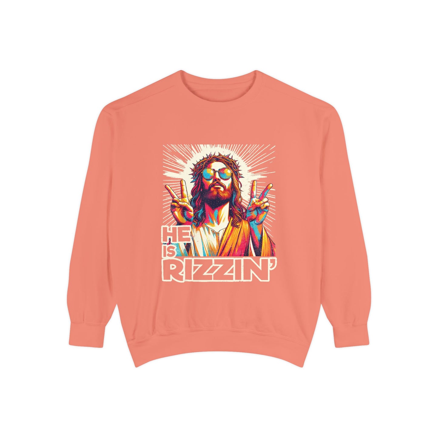 Peace Sign Graphic Sweatshirt — Retro Jesus-Inspired Colorful Design