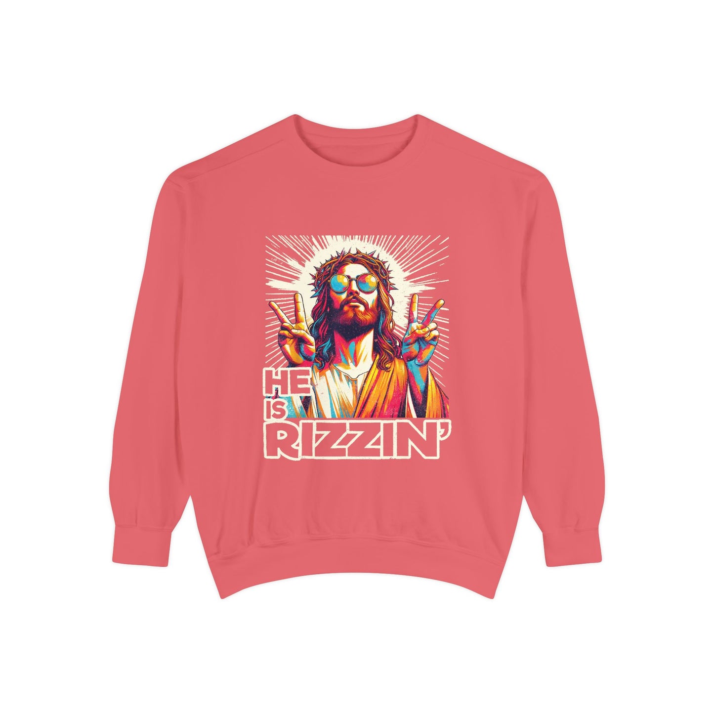 Peace Sign Graphic Sweatshirt — Retro Jesus-Inspired Colorful Design