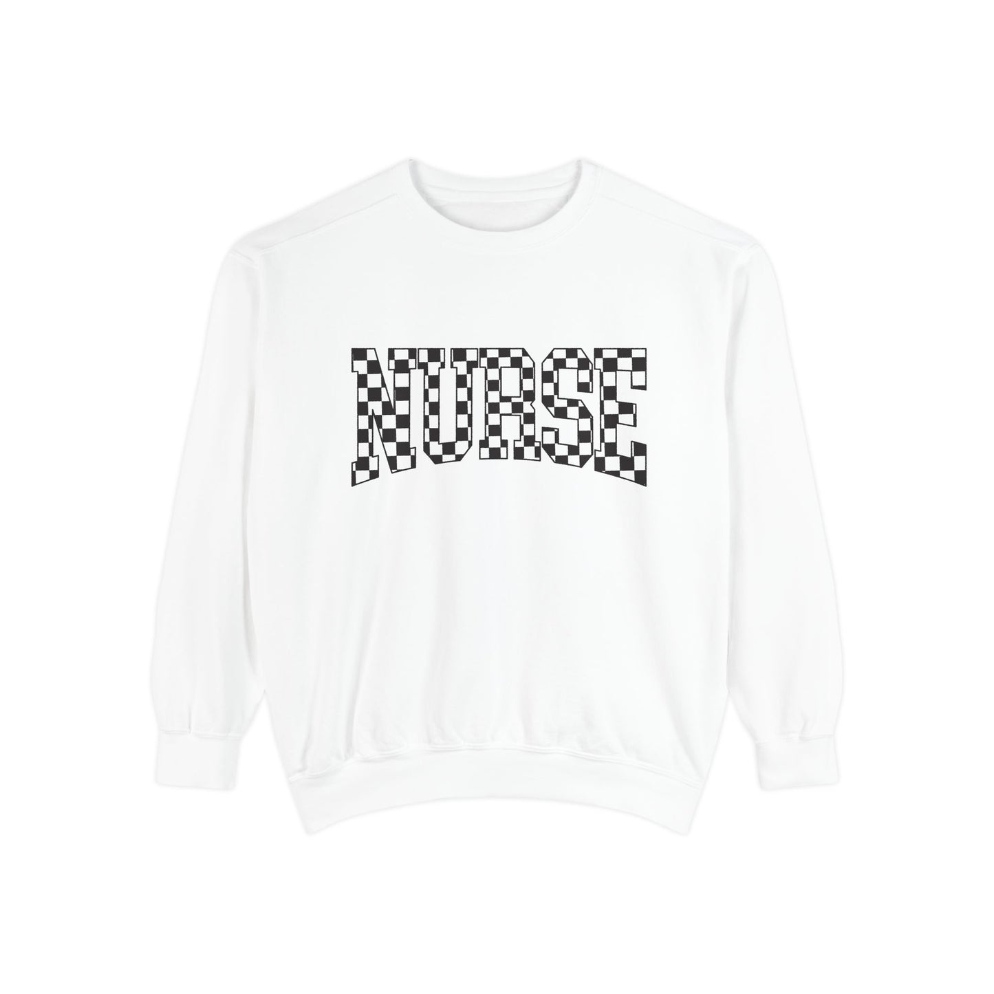 Nurse Checkerboard Sweatshirt – Retro Black & White Nurse Crewneck
