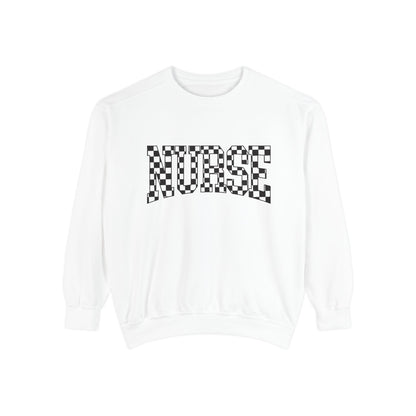 Nurse Checkerboard Sweatshirt – Retro Black & White Nurse Crewneck