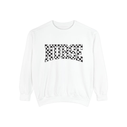Nurse Checkerboard Sweatshirt – Retro Black & White Nurse Crewneck