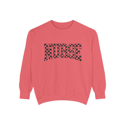 Nurse Checkerboard Sweatshirt – Retro Black & White Nurse Crewneck
