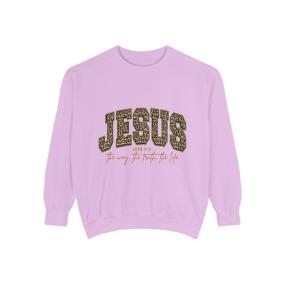 Jesus Leopard Print Sweatshirt - Faith Graphic Crewneck (John 10:9)
