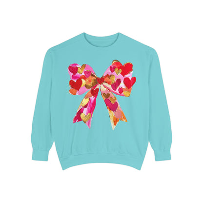 Heart Bow Sweatshirt — Pink & Gold Valentine Crewneck
