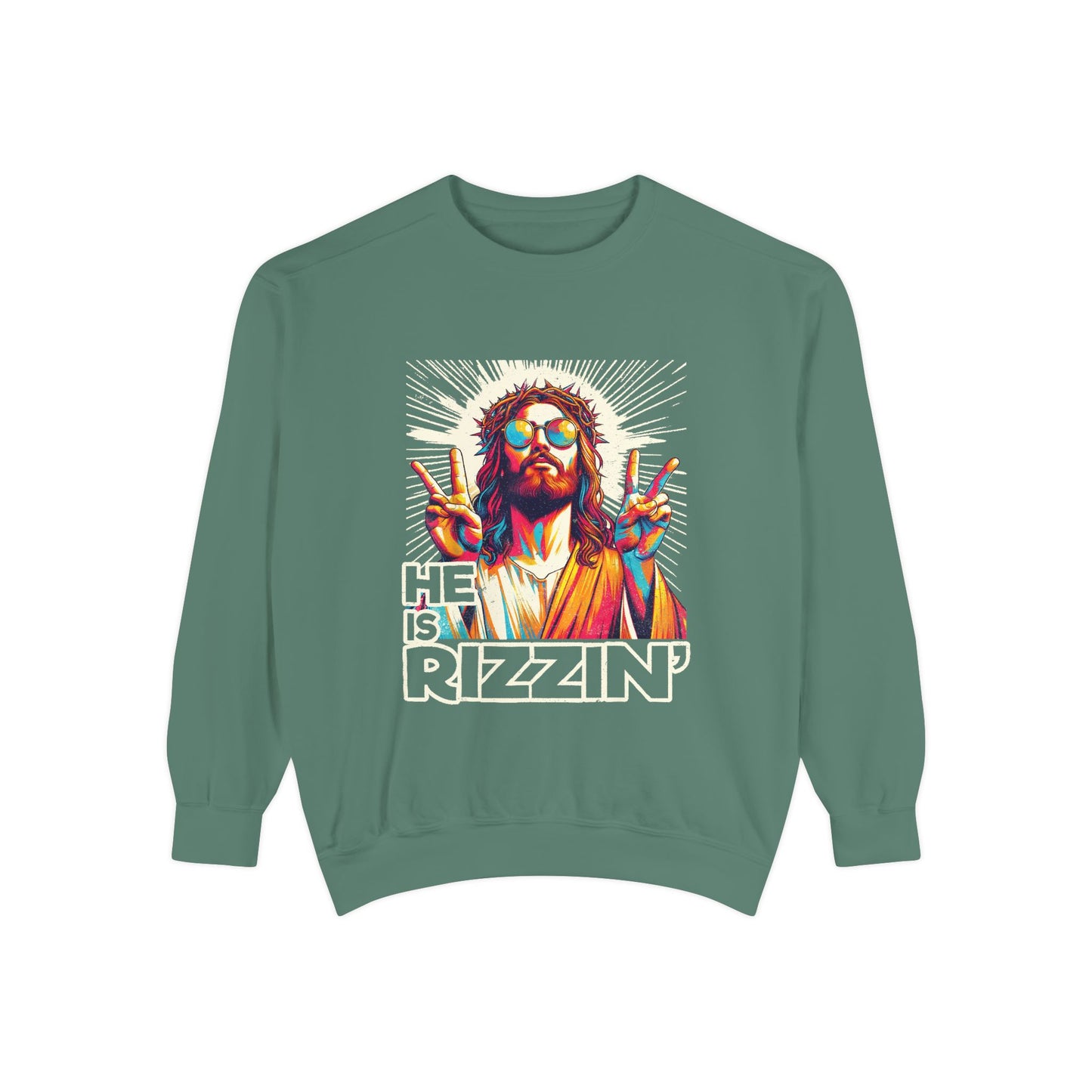 Peace Sign Graphic Sweatshirt — Retro Jesus-Inspired Colorful Design