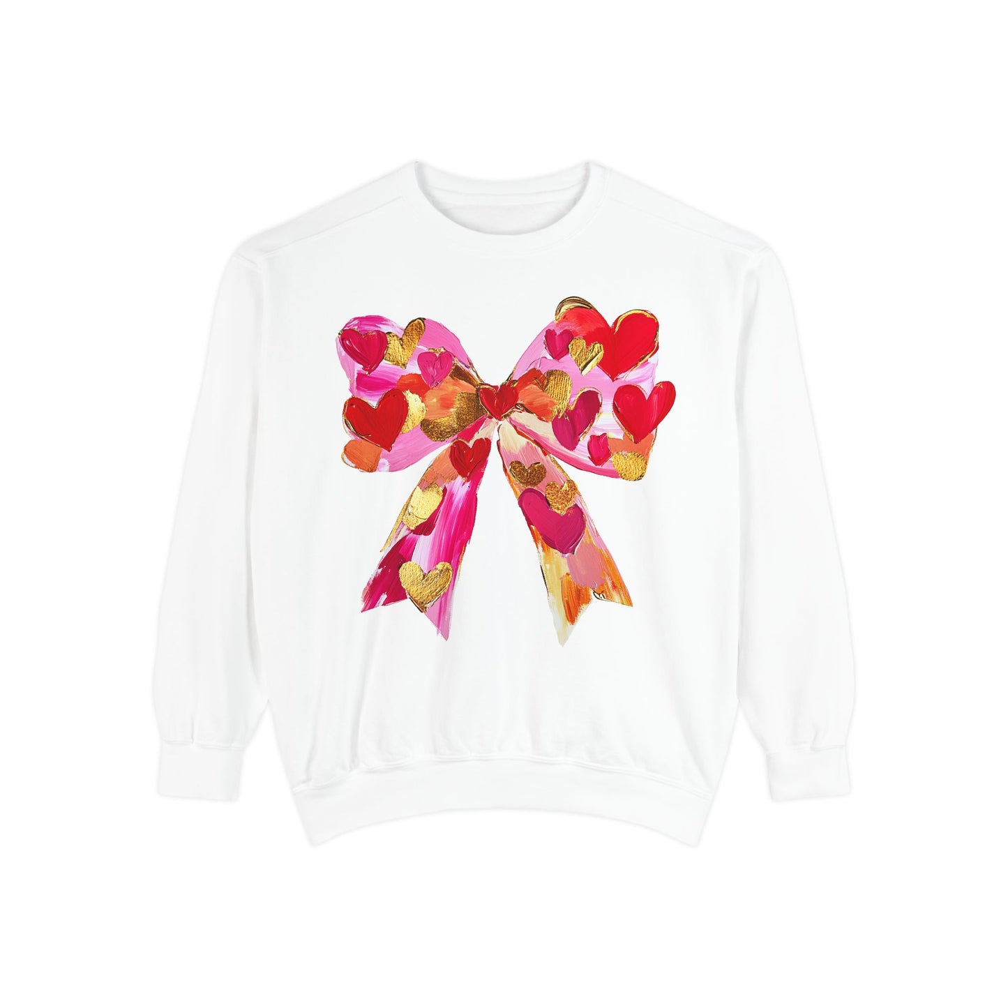 Heart Bow Sweatshirt — Pink & Gold Valentine Crewneck