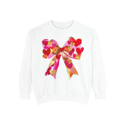Heart Bow Sweatshirt — Pink & Gold Valentine Crewneck