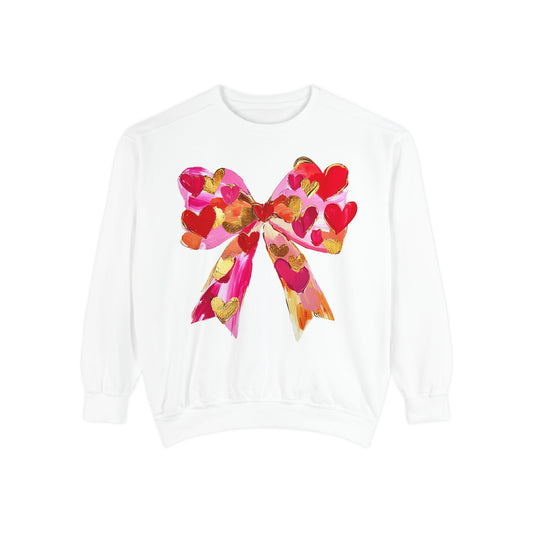 Heart Bow Sweatshirt — Pink & Gold Valentine Crewneck