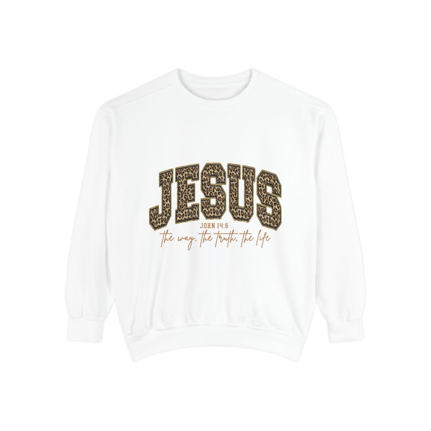 Jesus Leopard Print Sweatshirt - Faith Graphic Crewneck (John 10:9)