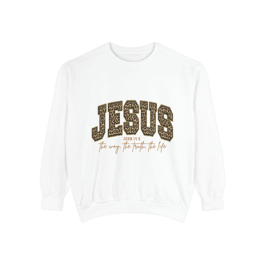Jesus Leopard Print Sweatshirt - Faith Graphic Crewneck (John 10:9)