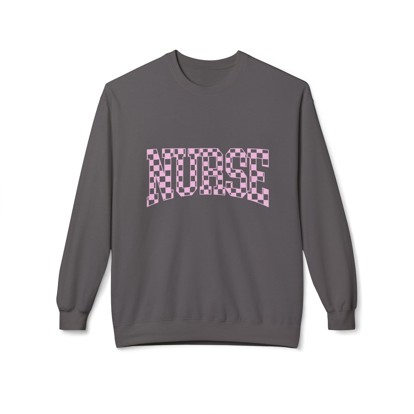 Nurse Checkerboard Crewneck Sweatshirt — Pink "NURSE" Graphic