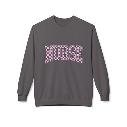 Nurse Checkerboard Crewneck Sweatshirt — Pink "NURSE" Graphic