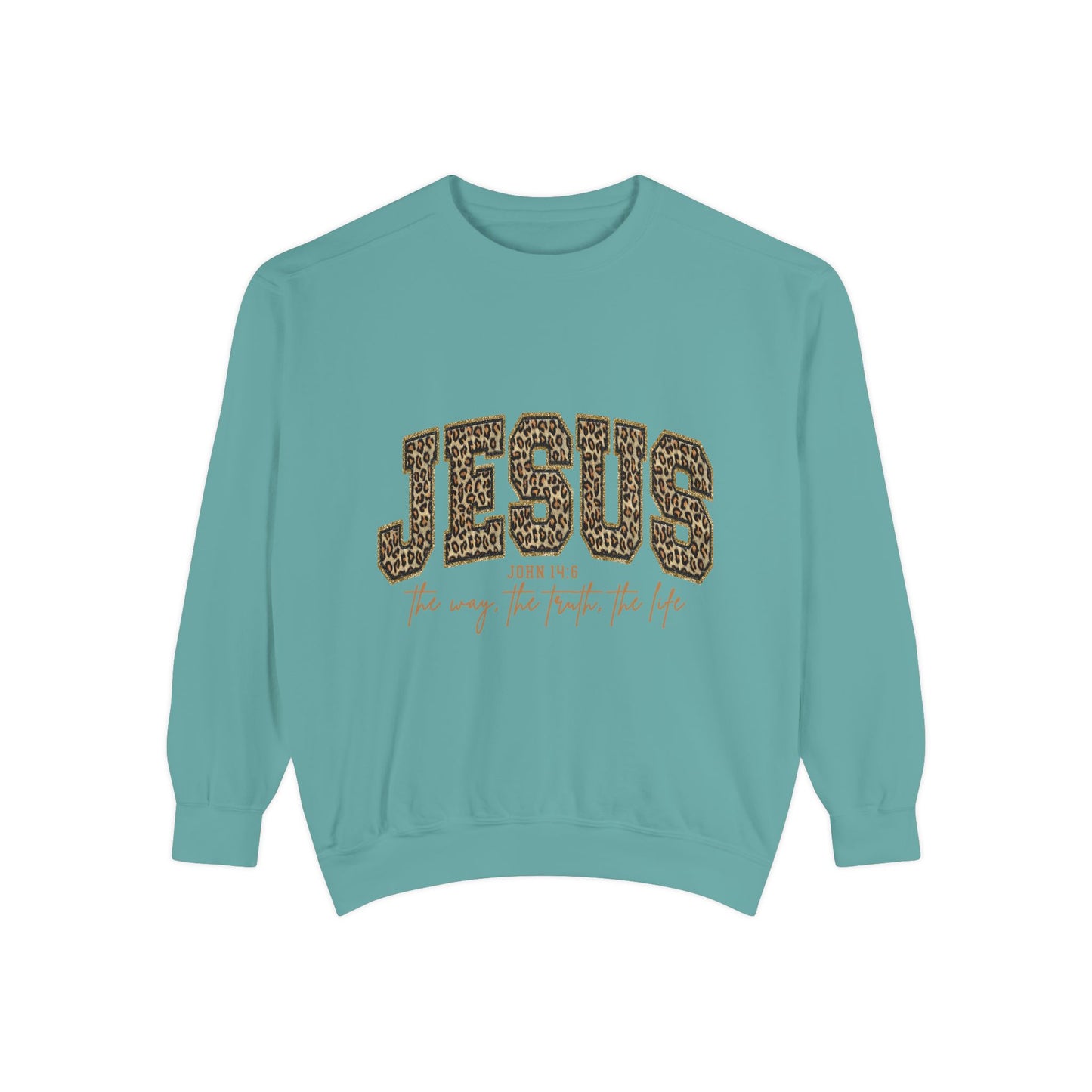 Jesus Leopard Print Sweatshirt - Faith Graphic Crewneck (John 10:9)