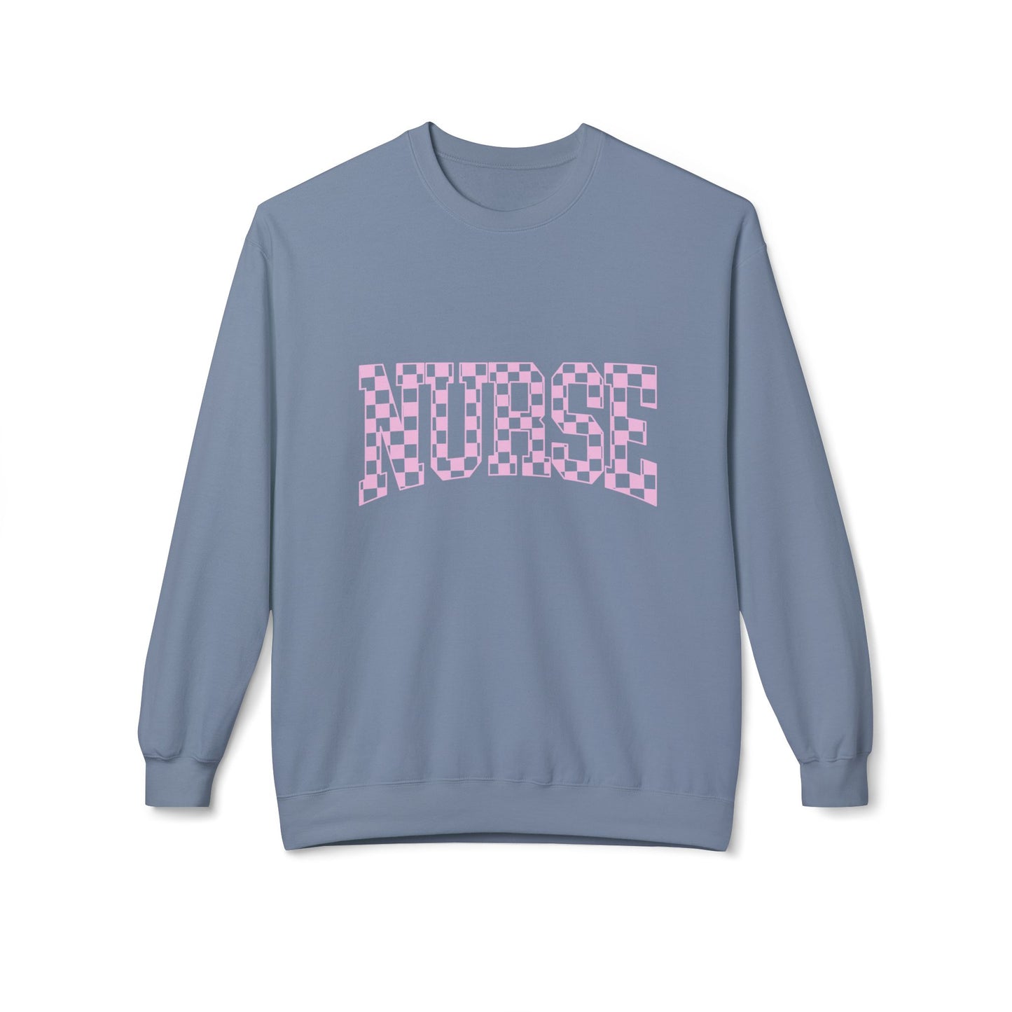 Nurse Checkerboard Crewneck Sweatshirt — Pink "NURSE" Graphic