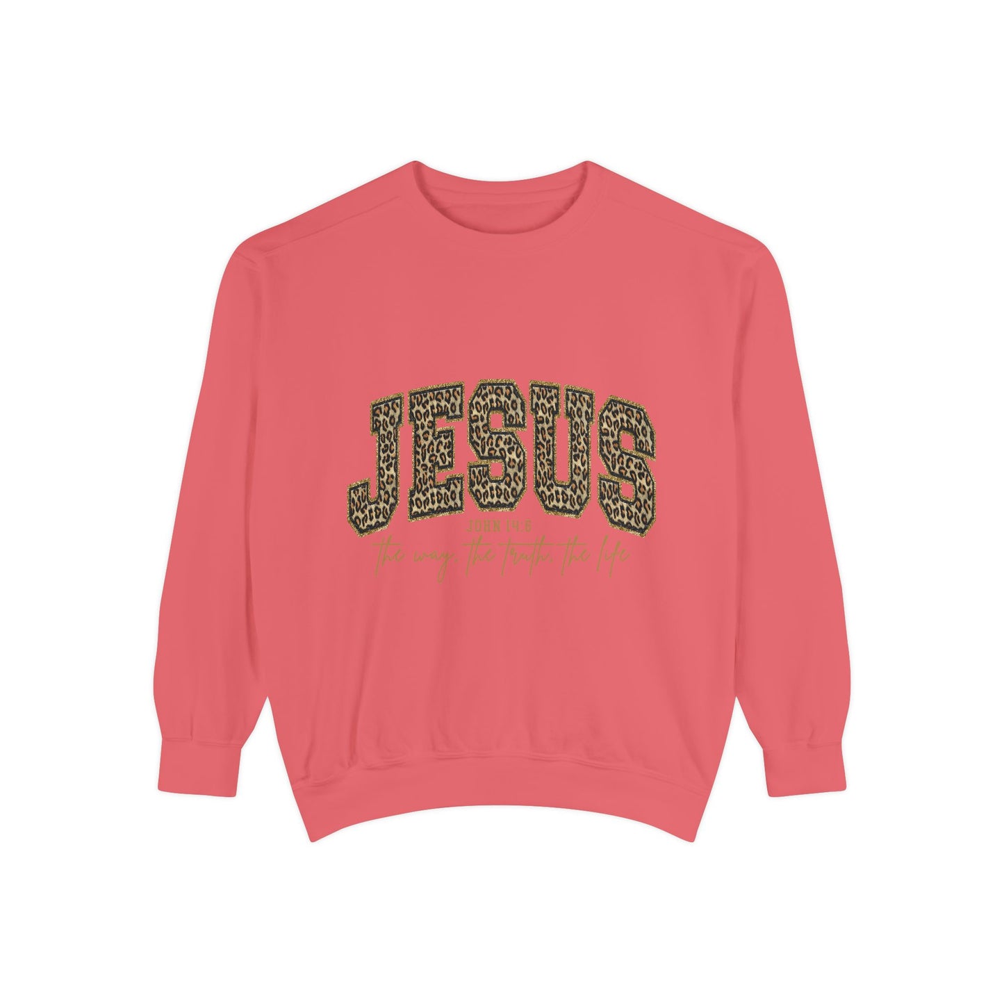 Jesus Leopard Print Sweatshirt - Faith Graphic Crewneck (John 10:9)