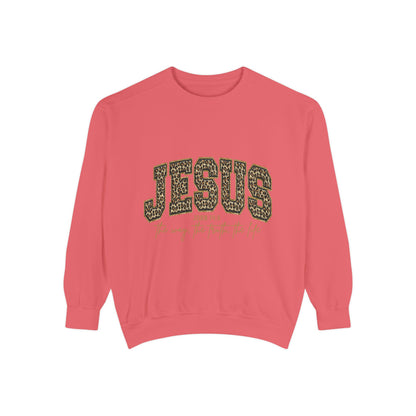 Jesus Leopard Print Sweatshirt - Faith Graphic Crewneck (John 10:9)