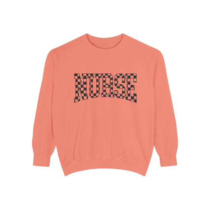 Nurse Checkerboard Sweatshirt – Retro Black & White Nurse Crewneck