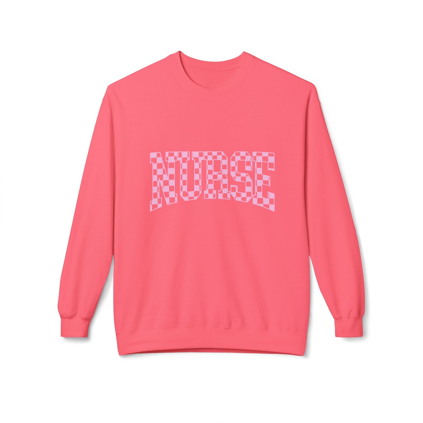 Nurse Checkerboard Crewneck Sweatshirt — Pink "NURSE" Graphic