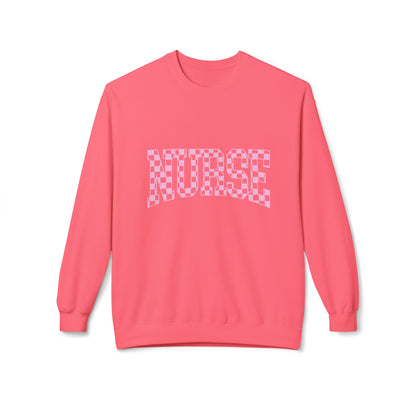 Nurse Checkerboard Crewneck Sweatshirt — Pink "NURSE" Graphic