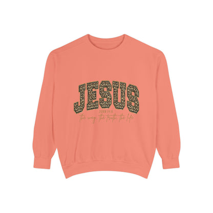 Jesus Leopard Print Sweatshirt - Faith Graphic Crewneck (John 10:9)
