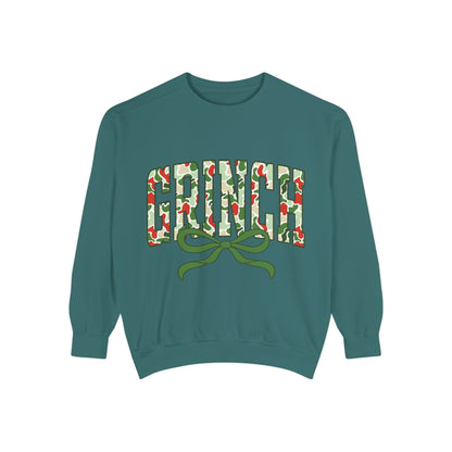 Grinch Holiday Sweatshirt — Green Camo 'GRINCH' Bow Pullover