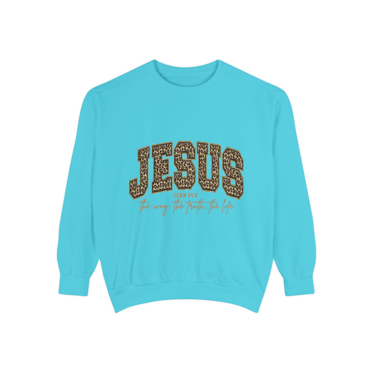 Jesus Leopard Print Sweatshirt - Faith Graphic Crewneck (John 10:9)