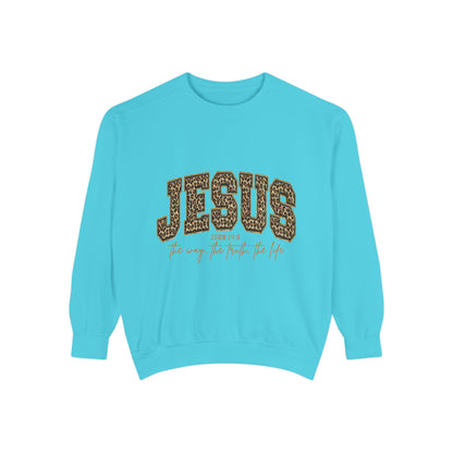 Jesus Leopard Print Sweatshirt - Faith Graphic Crewneck (John 10:9)