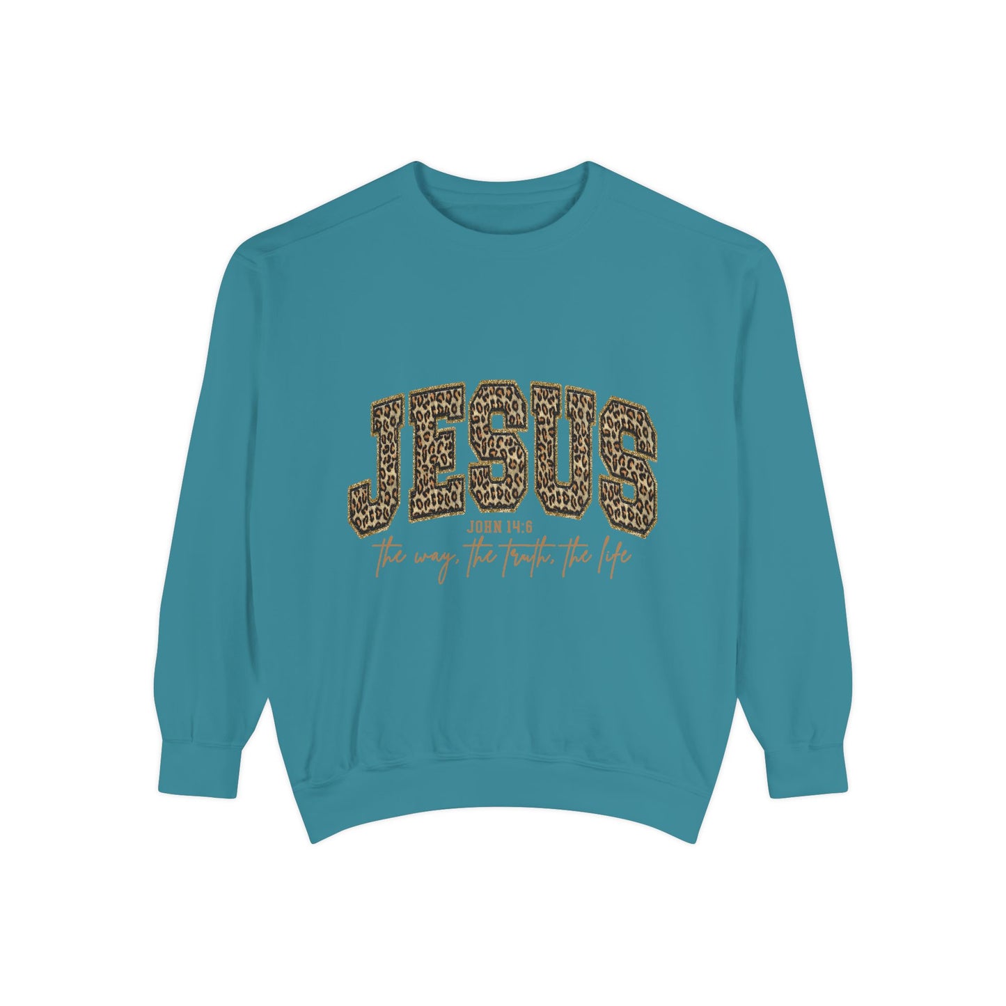 Jesus Leopard Print Sweatshirt - Faith Graphic Crewneck (John 10:9)