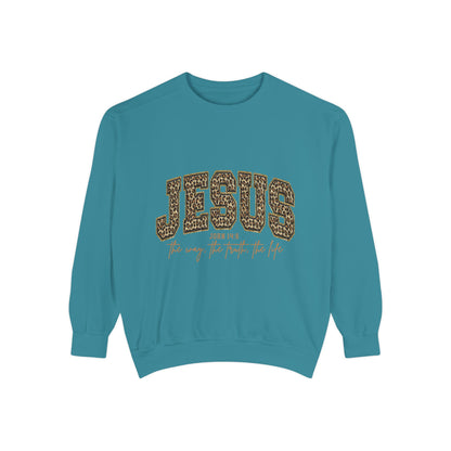 Jesus Leopard Print Sweatshirt - Faith Graphic Crewneck (John 10:9)