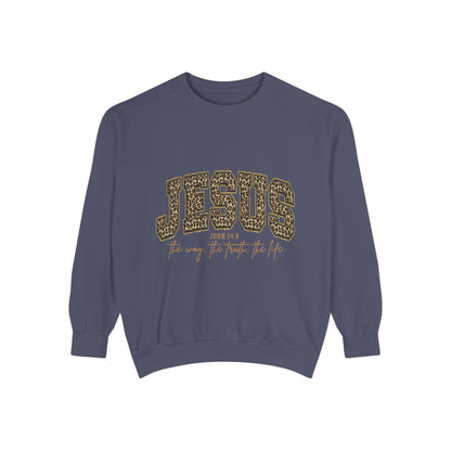 Jesus Leopard Print Sweatshirt - Faith Graphic Crewneck (John 10:9)