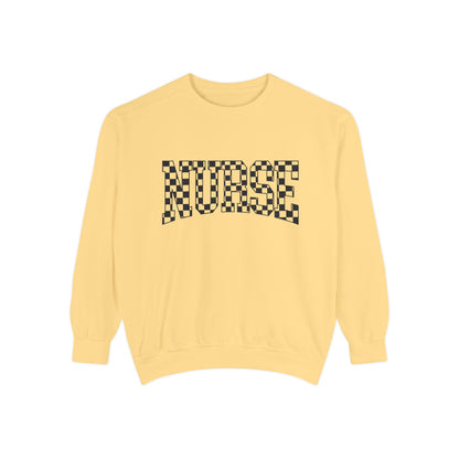 Nurse Checkerboard Sweatshirt – Retro Black & White Nurse Crewneck