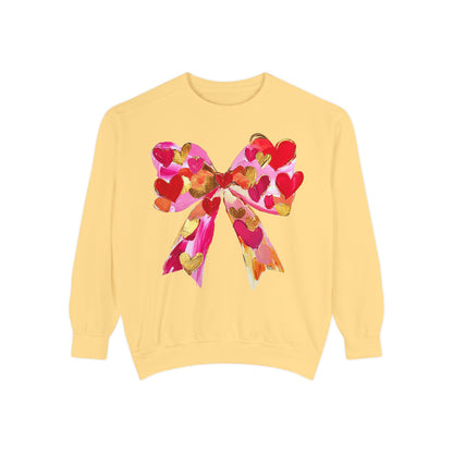 Heart Bow Sweatshirt — Pink & Gold Valentine Crewneck