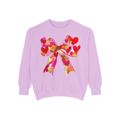 Heart Bow Sweatshirt — Pink & Gold Valentine Crewneck