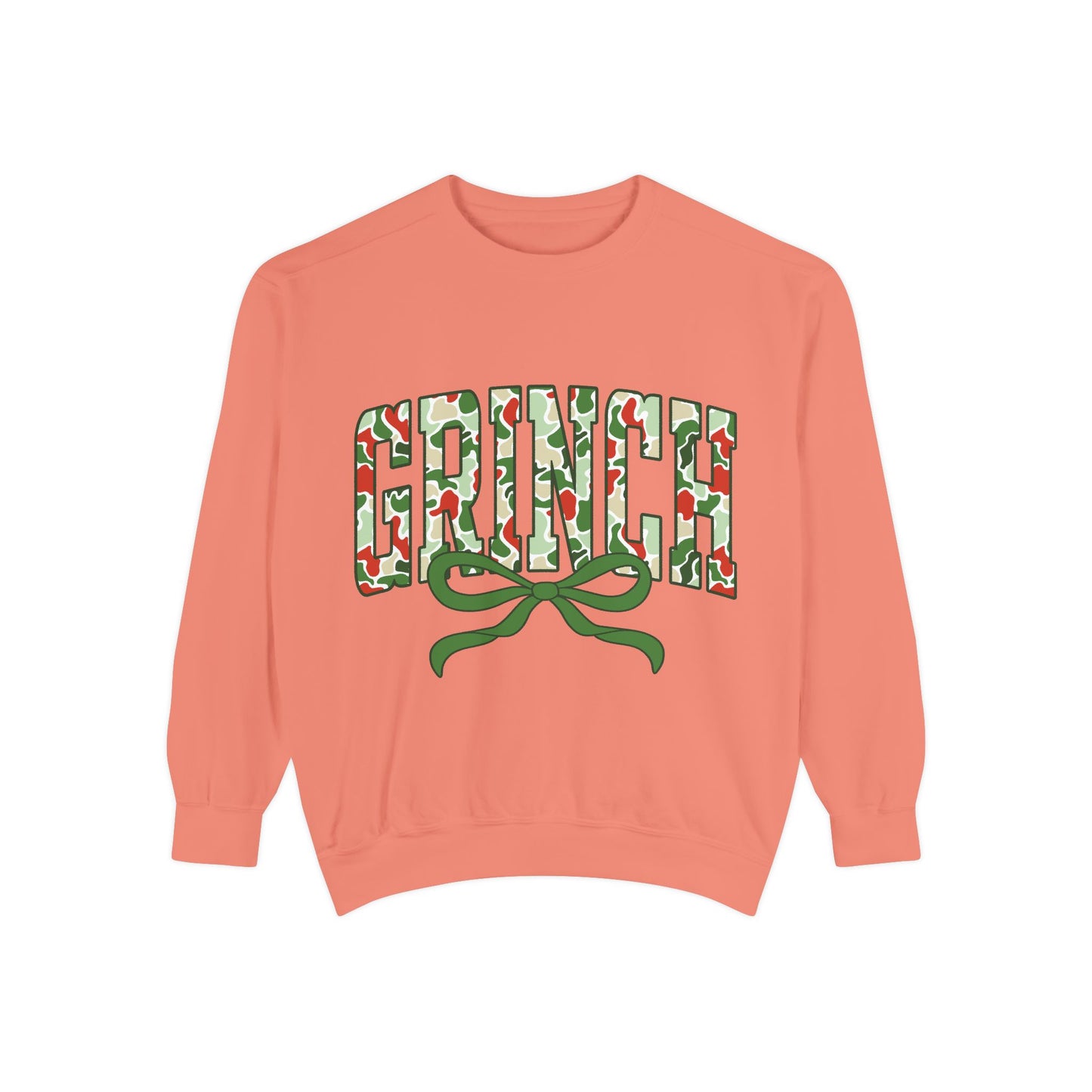Grinch Holiday Sweatshirt — Green Camo 'GRINCH' Bow Pullover