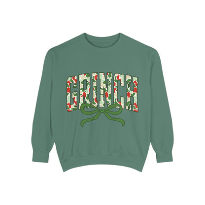 Grinch Holiday Sweatshirt — Green Camo 'GRINCH' Bow Pullover