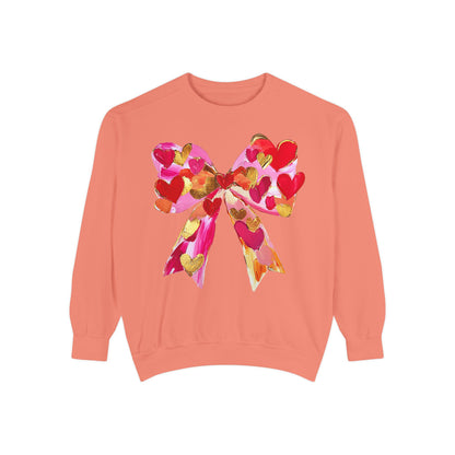 Heart Bow Sweatshirt — Pink & Gold Valentine Crewneck