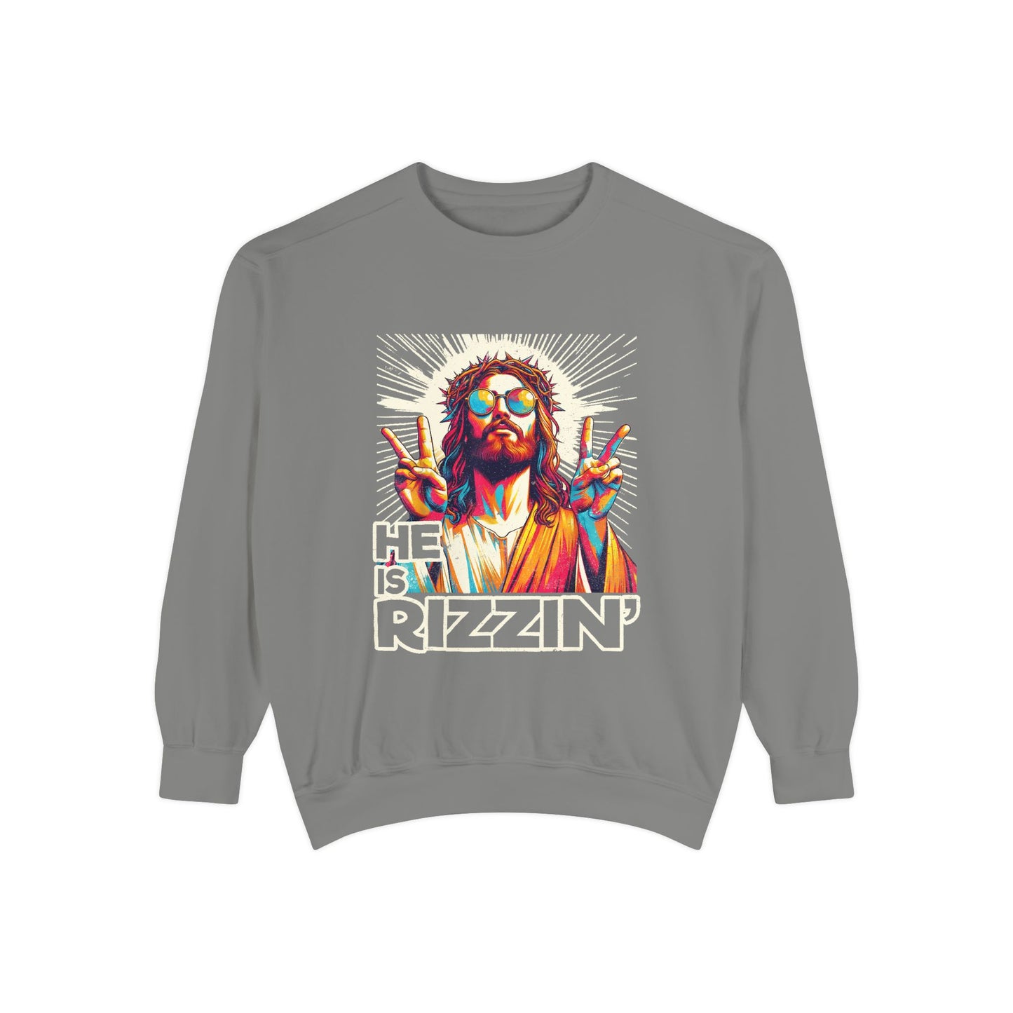 Peace Sign Graphic Sweatshirt — Retro Jesus-Inspired Colorful Design