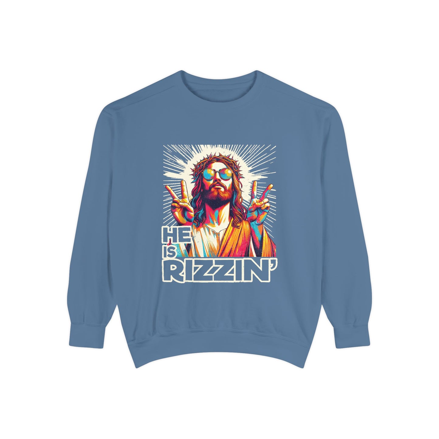 Peace Sign Graphic Sweatshirt — Retro Jesus-Inspired Colorful Design
