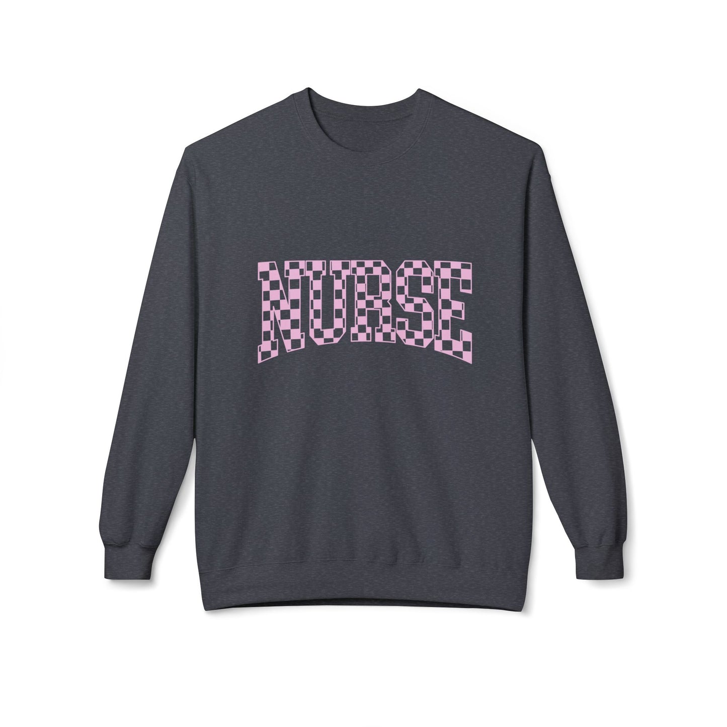 Nurse Checkerboard Crewneck Sweatshirt — Pink "NURSE" Graphic