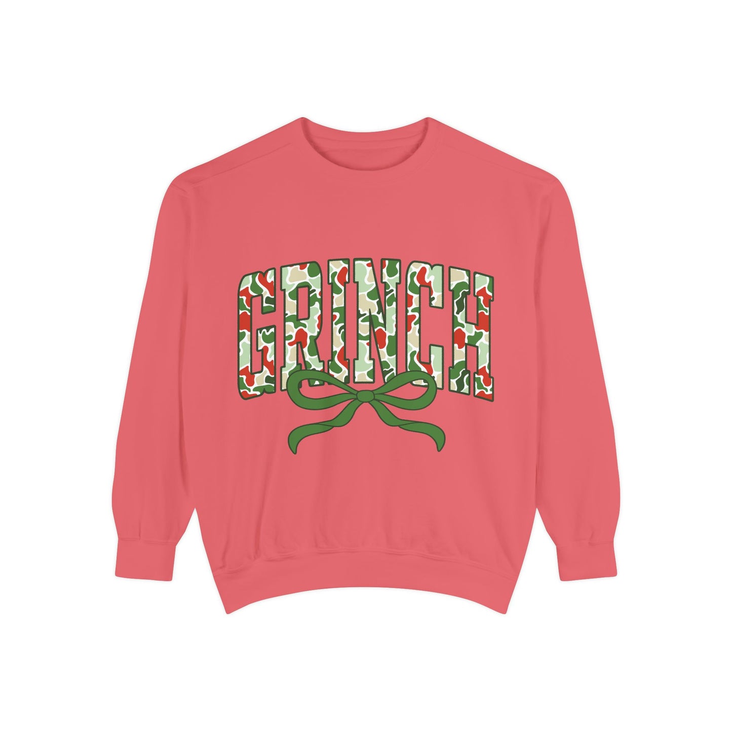 Grinch Holiday Sweatshirt — Green Camo 'GRINCH' Bow Pullover