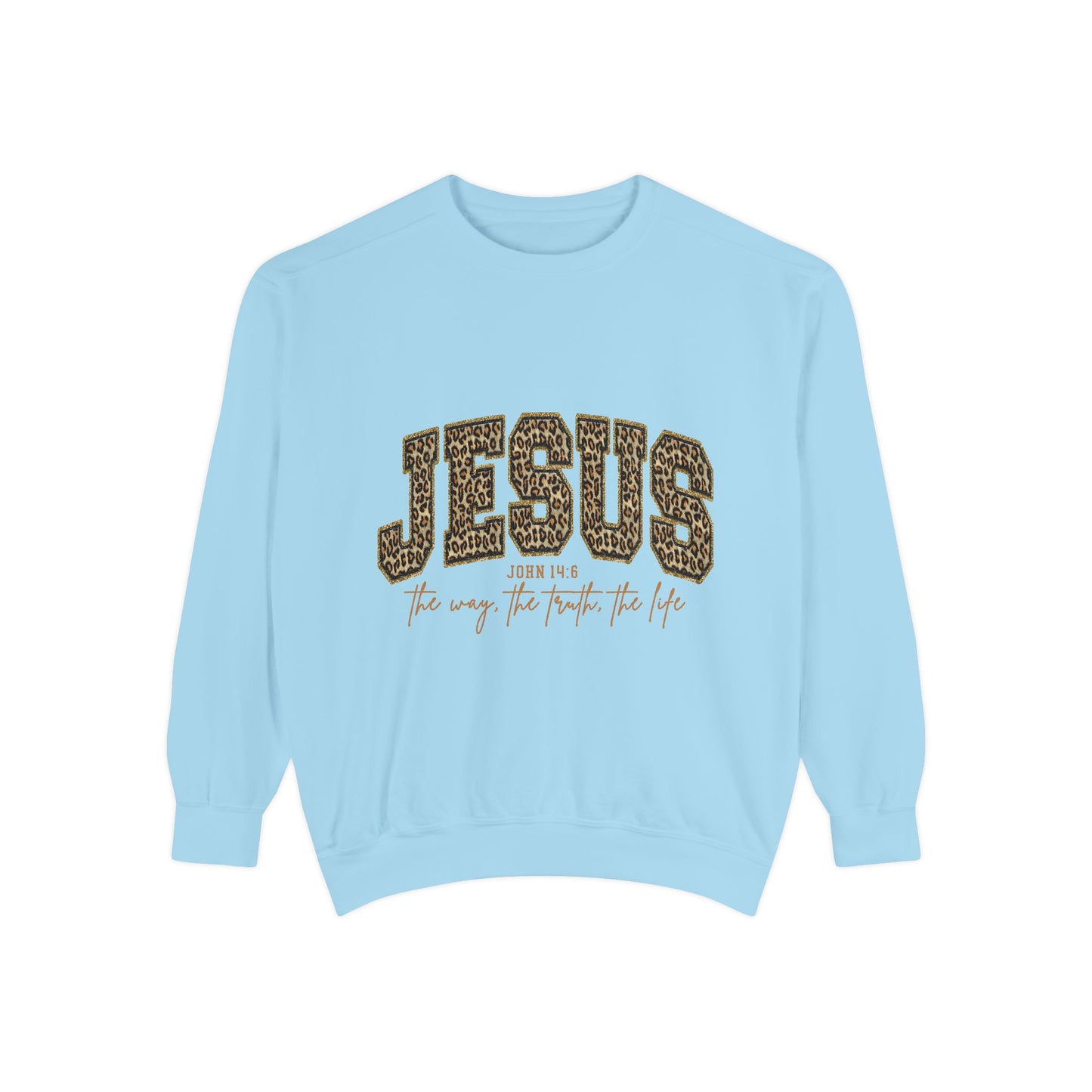 Jesus Leopard Print Sweatshirt - Faith Graphic Crewneck (John 10:9)
